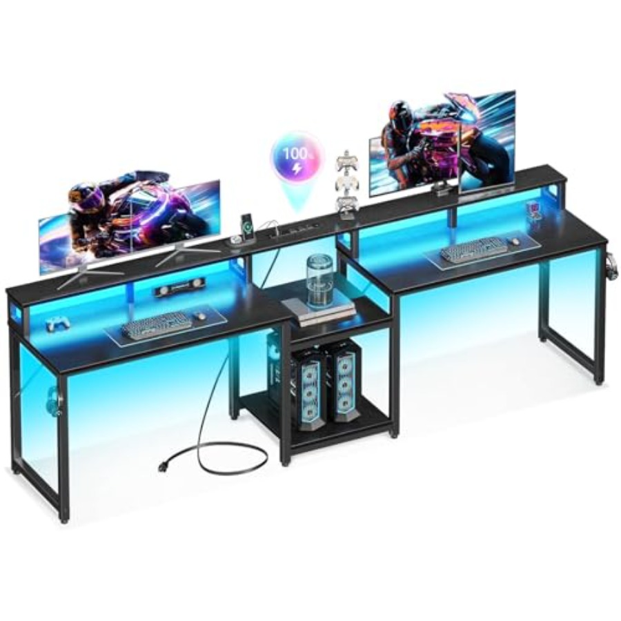 Desk Setup L Shaped - Escritorio para juegos, diseñado para dos